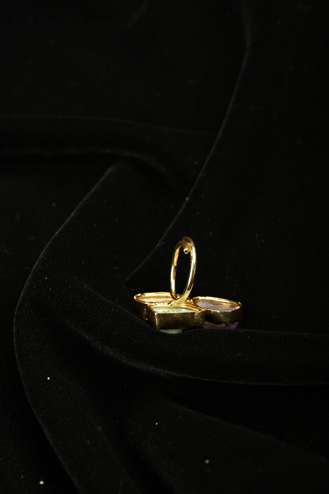 Raw Gemstone Harmony-Amethyst-Citrine-Amazonite Trio Adjustable Brass Ring | SHOBITAM