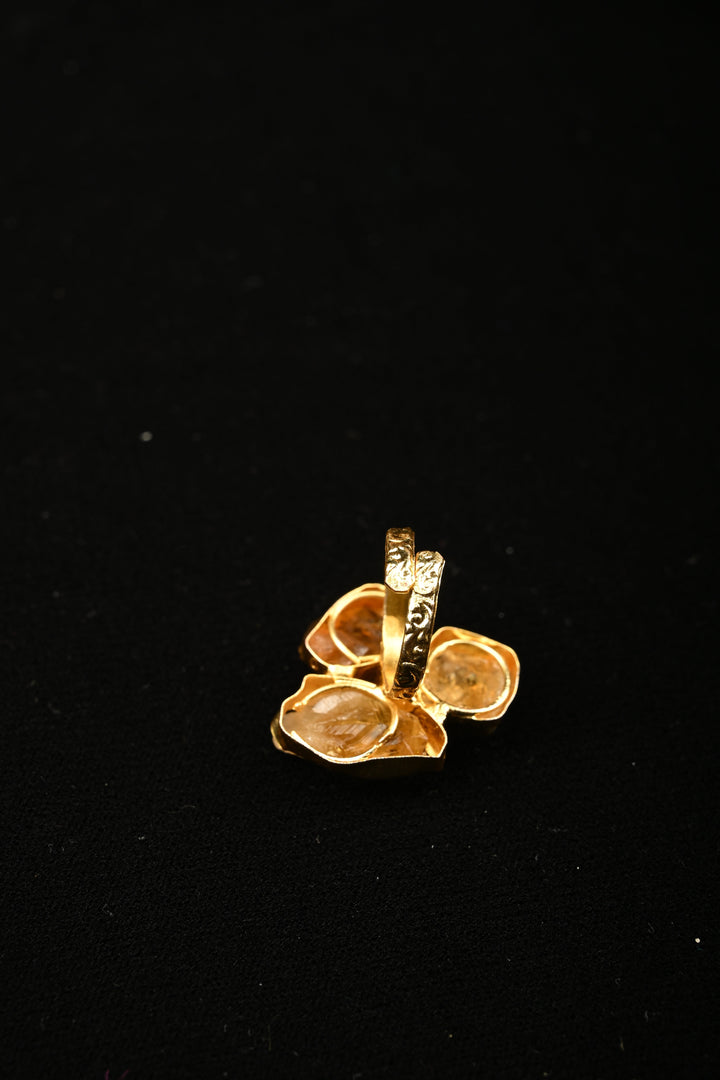 Organic Orange Glow-Raw Citrine Doublet Adjustable Brass Ring