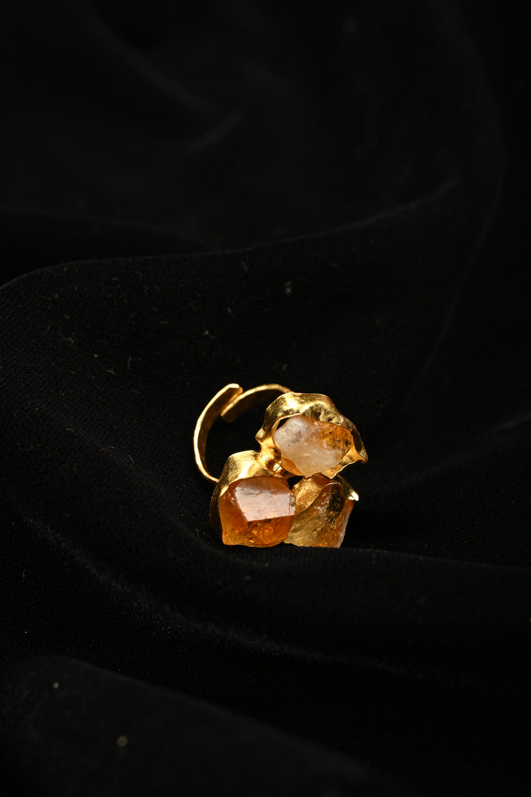 Organic Orange Glow-Raw Citrine Doublet Adjustable Brass Ring
