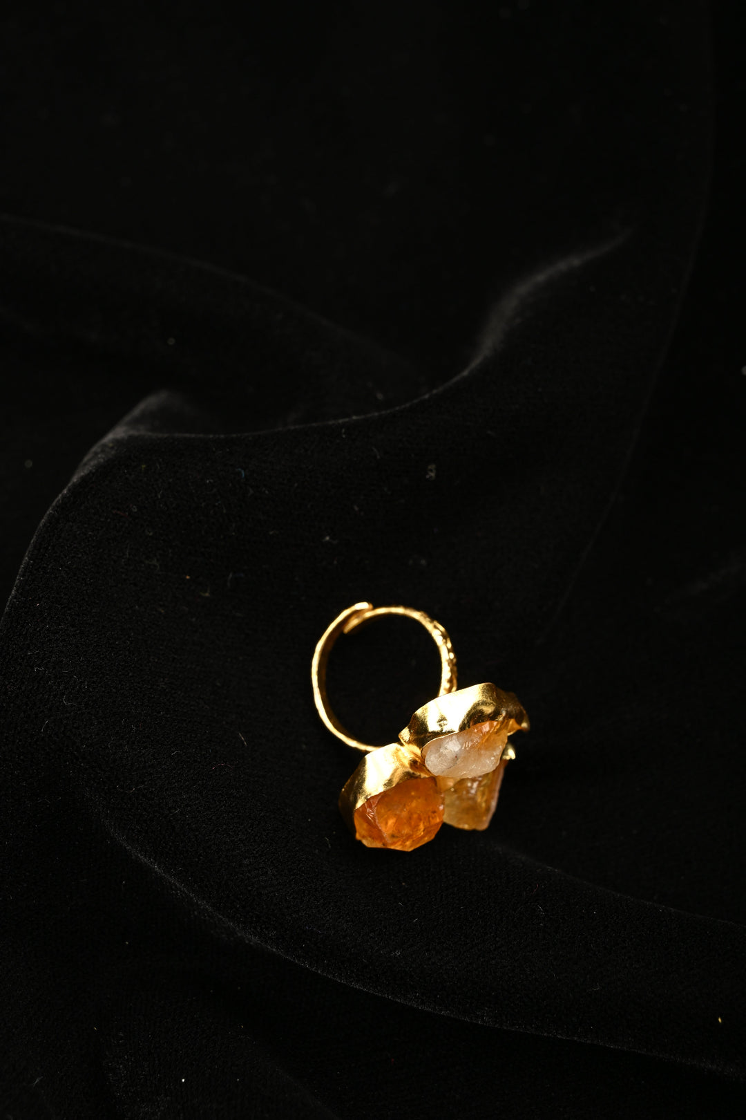 Organic Orange Glow-Raw Citrine Doublet Adjustable Brass Ring