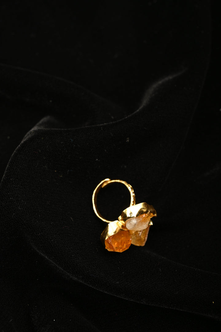 Organic Orange Glow-Raw Citrine Doublet Adjustable Brass Ring