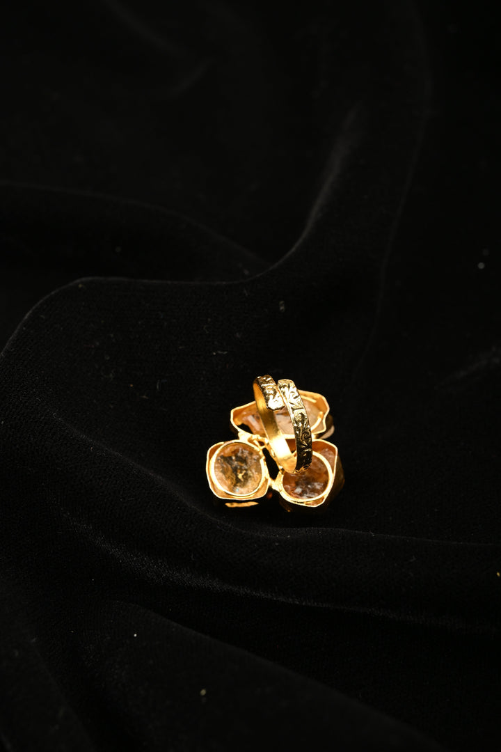 Organic Orange Glow-Raw Citrine Doublet Adjustable Brass Ring