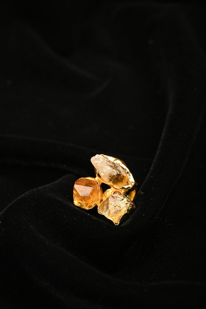 Organic Orange Glow-Raw Citrine Doublet Adjustable Brass Ring