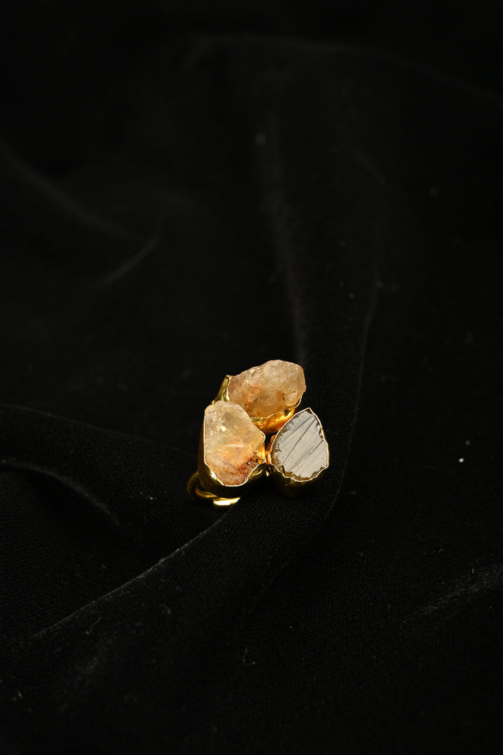 Sunset Crystal Cluster-Raw Citrine & Moonstone Trio Adjust | SHOBITAM