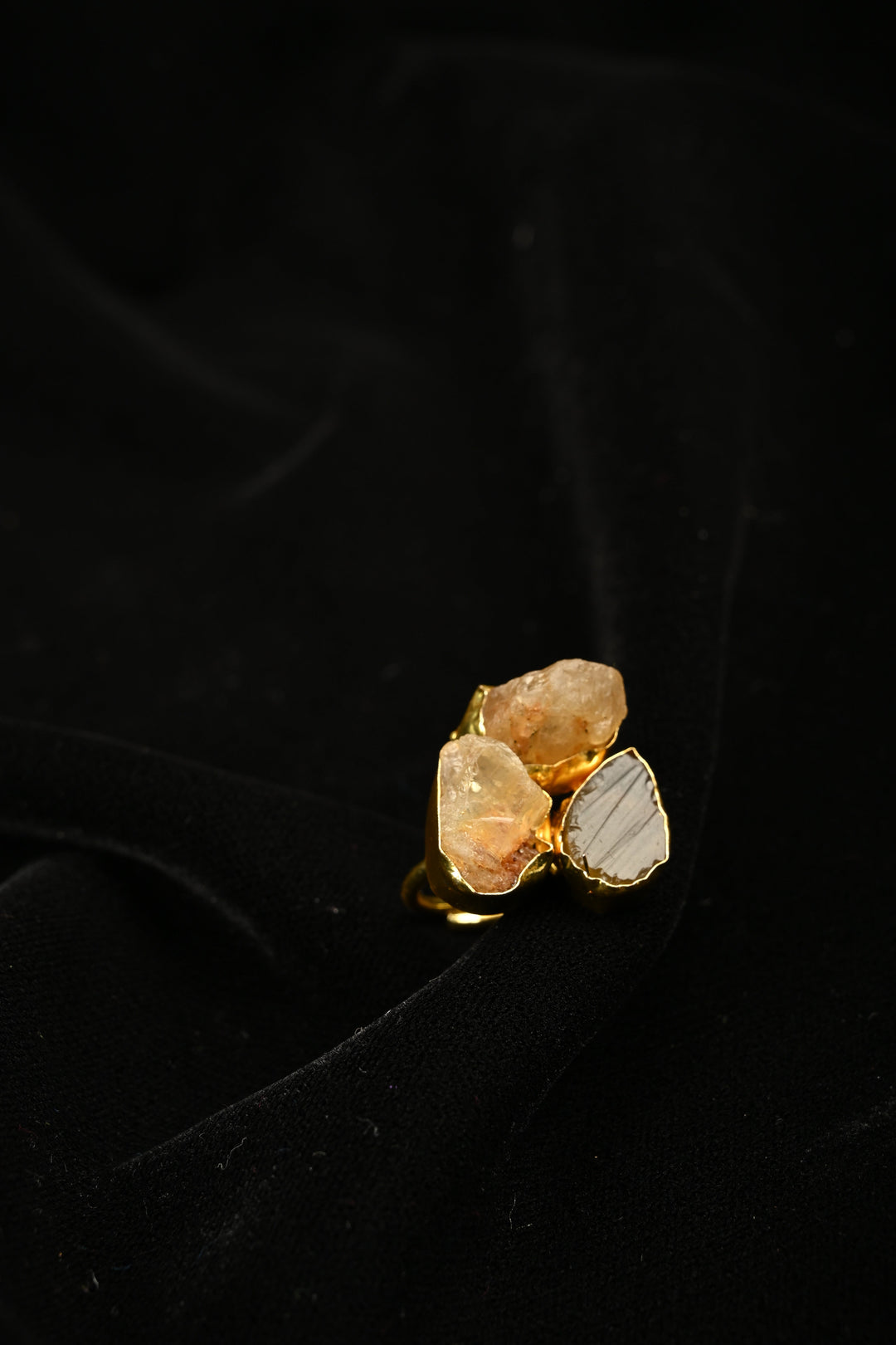 Sunset Crystal Cluster-Raw Citrine & Moonstone Trio Adjust | SHOBITAM