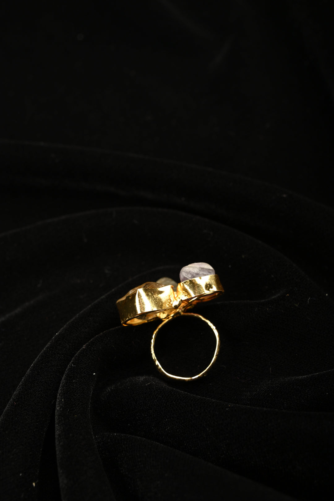 Mystic Crystal Harmony Labradorite-Amethyst-Citrine Raw Trio Adjustable Brass Ring | SHOBITAM