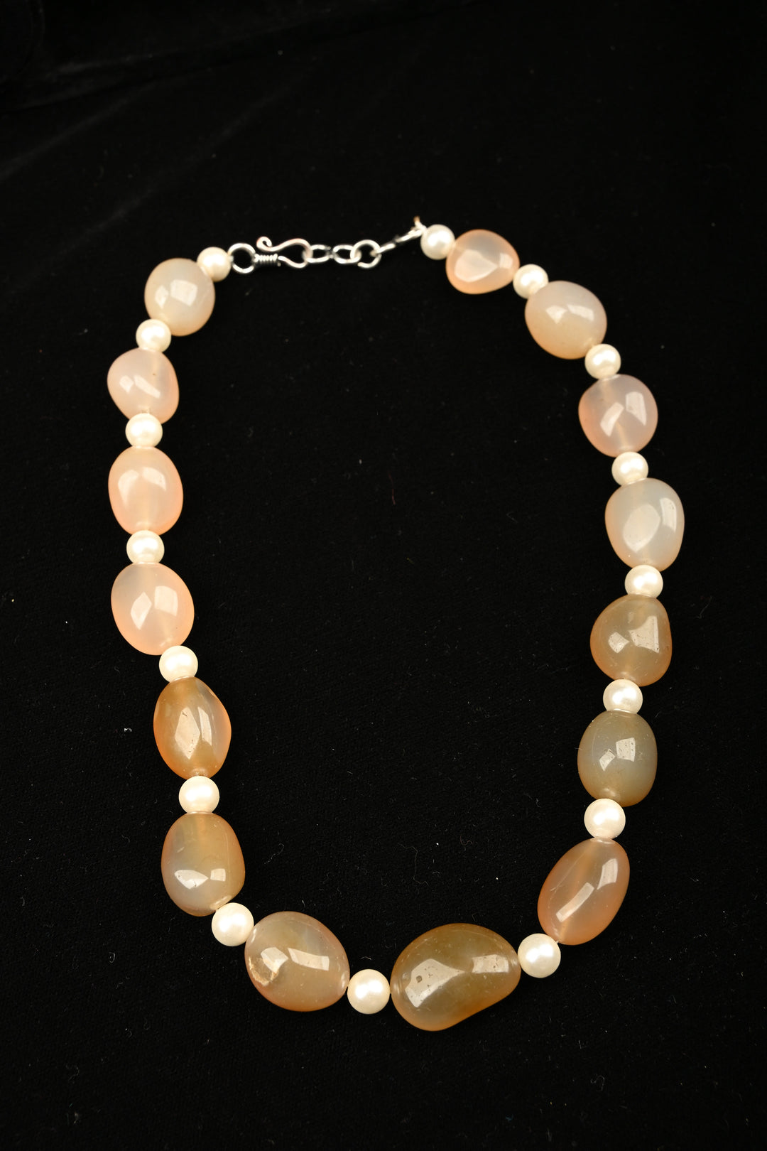 Dusky Peach Agate & Pearl Oval Bead Necklace | SHOBITAM