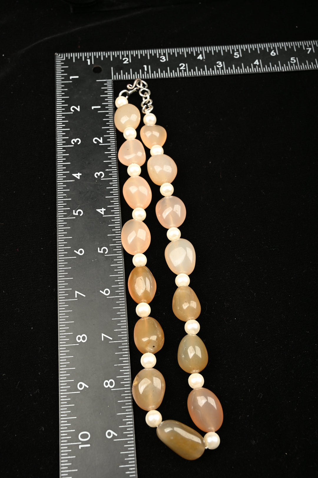 Dusky Peach Agate & Pearl Oval Bead Necklace | SHOBITAM