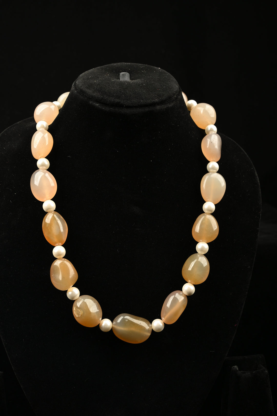 Dusky Peach Agate & Pearl Oval Bead Necklace | SHOBITAM