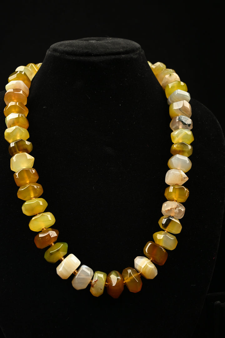 Sunlit Yellow Dendritic Agate Bead Necklace | SHOBITAM