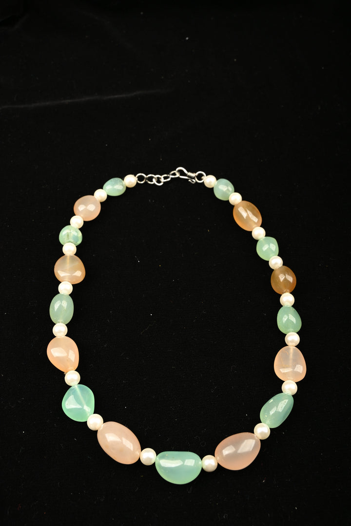Pastel Agate Multi-Color Oval Bead Necklace | SHOBITAM