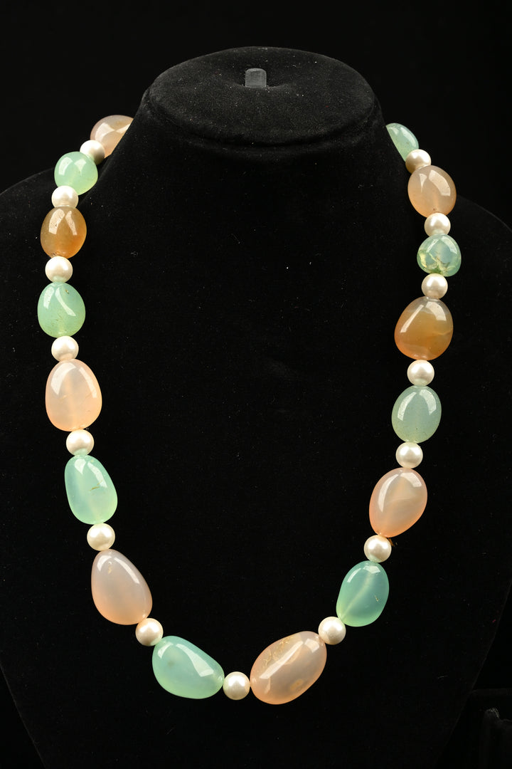 Pastel Agate Multi-Color Oval Bead Necklace | SHOBITAM