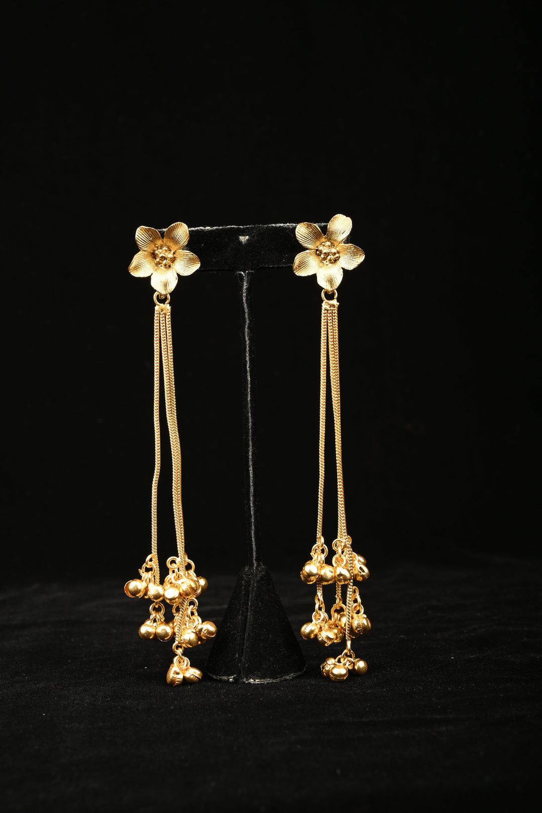 Golden Blossom Tassel Statement Earrings | SHOBITAM