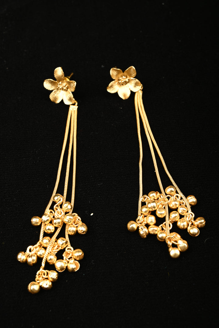 Golden Blossom Tassel Statement Earrings | SHOBITAM