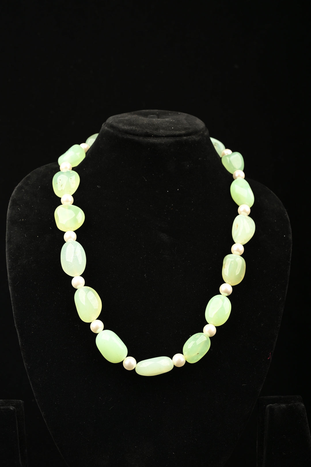 Dewdrop Green- Natural Aventurine & Pearl Tumbled Bead Necklace | SHOBITAM
