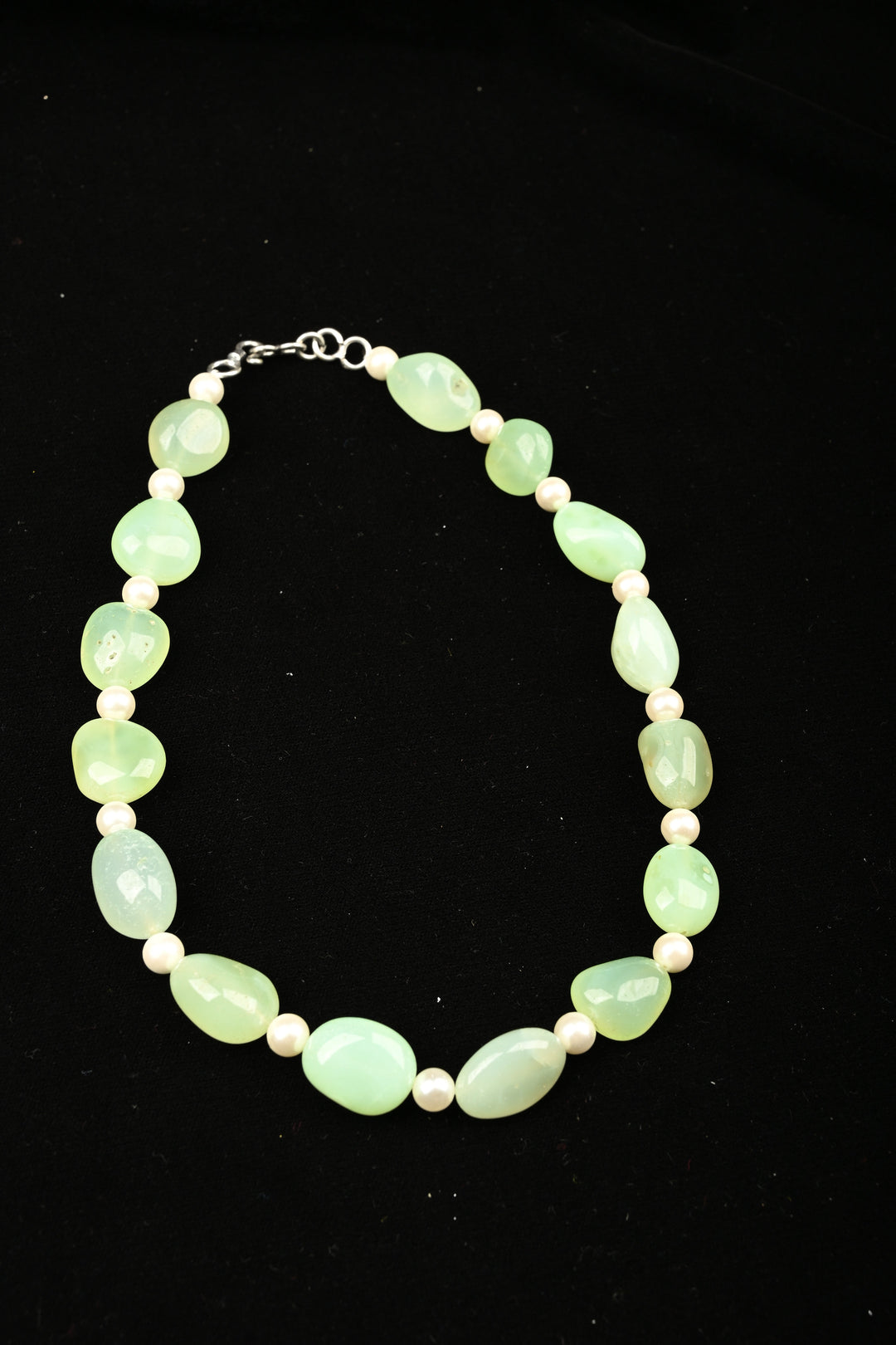 Dewdrop Green- Natural Aventurine & Pearl Tumbled Bead Necklace | SHOBITAM