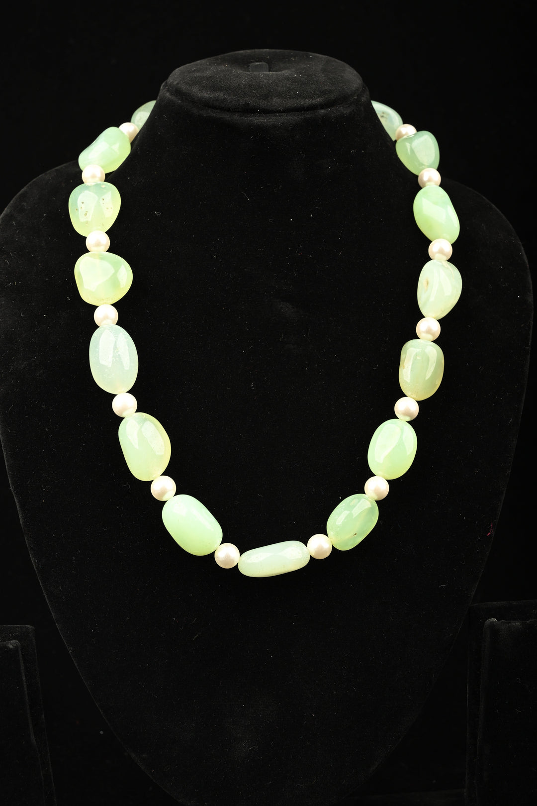 Dewdrop Green- Natural Aventurine & Pearl Tumbled Bead Necklace | SHOBITAM