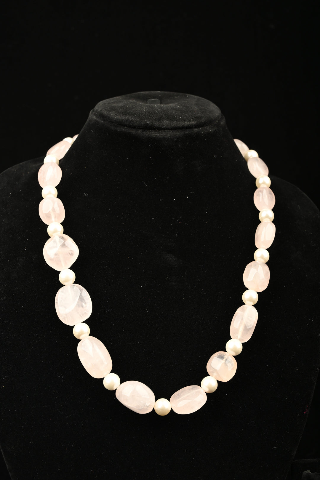 Natural Blush Pink Rosé Quartz and white beads Necklace | SHOBITAM