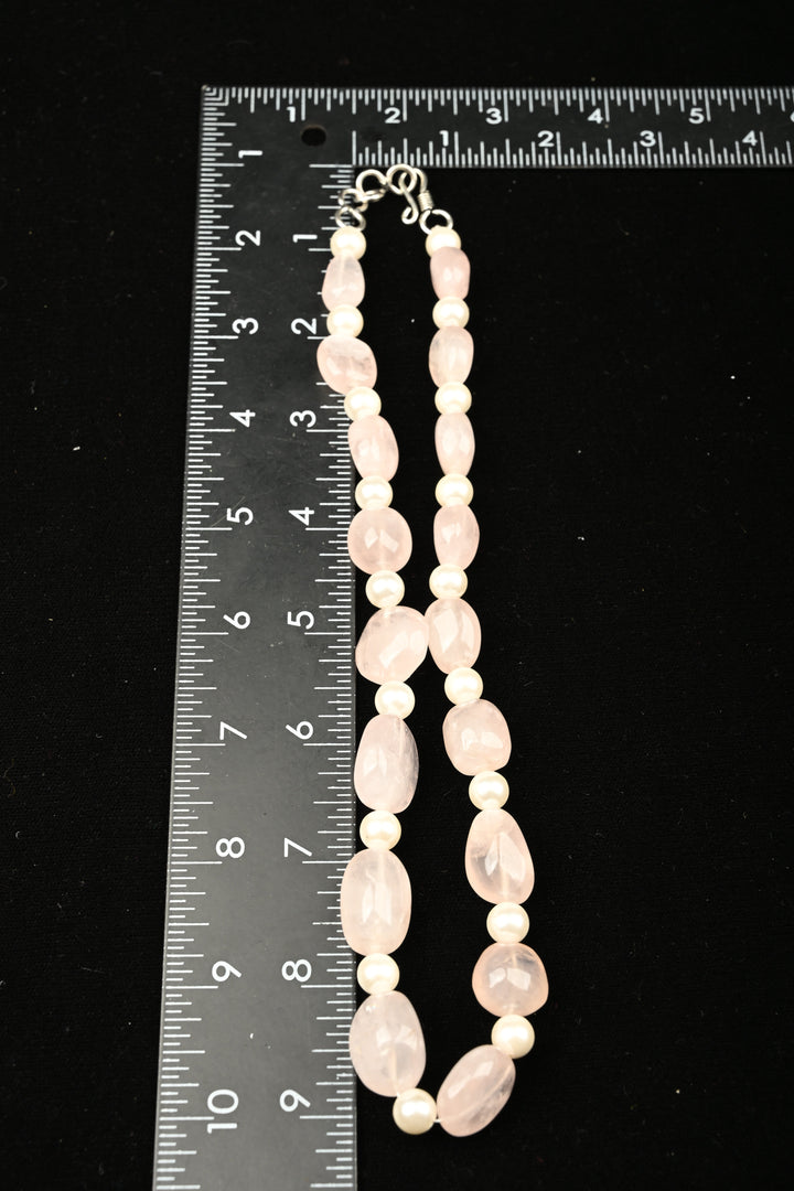 Natural Blush Pink Rosé Quartz and white beads Necklace | SHOBITAM