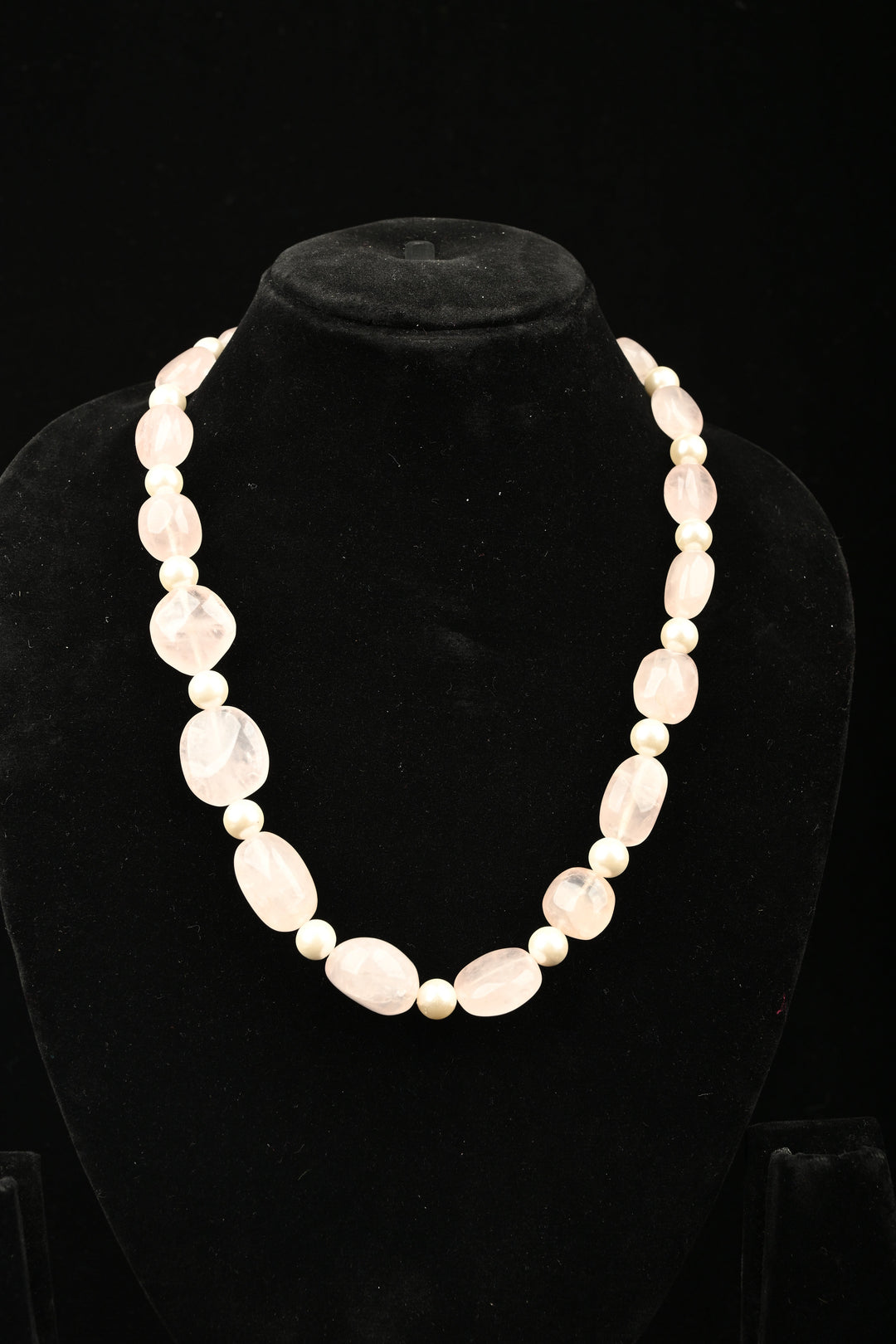 Natural Blush Pink Rosé Quartz and white beads Necklace | SHOBITAM