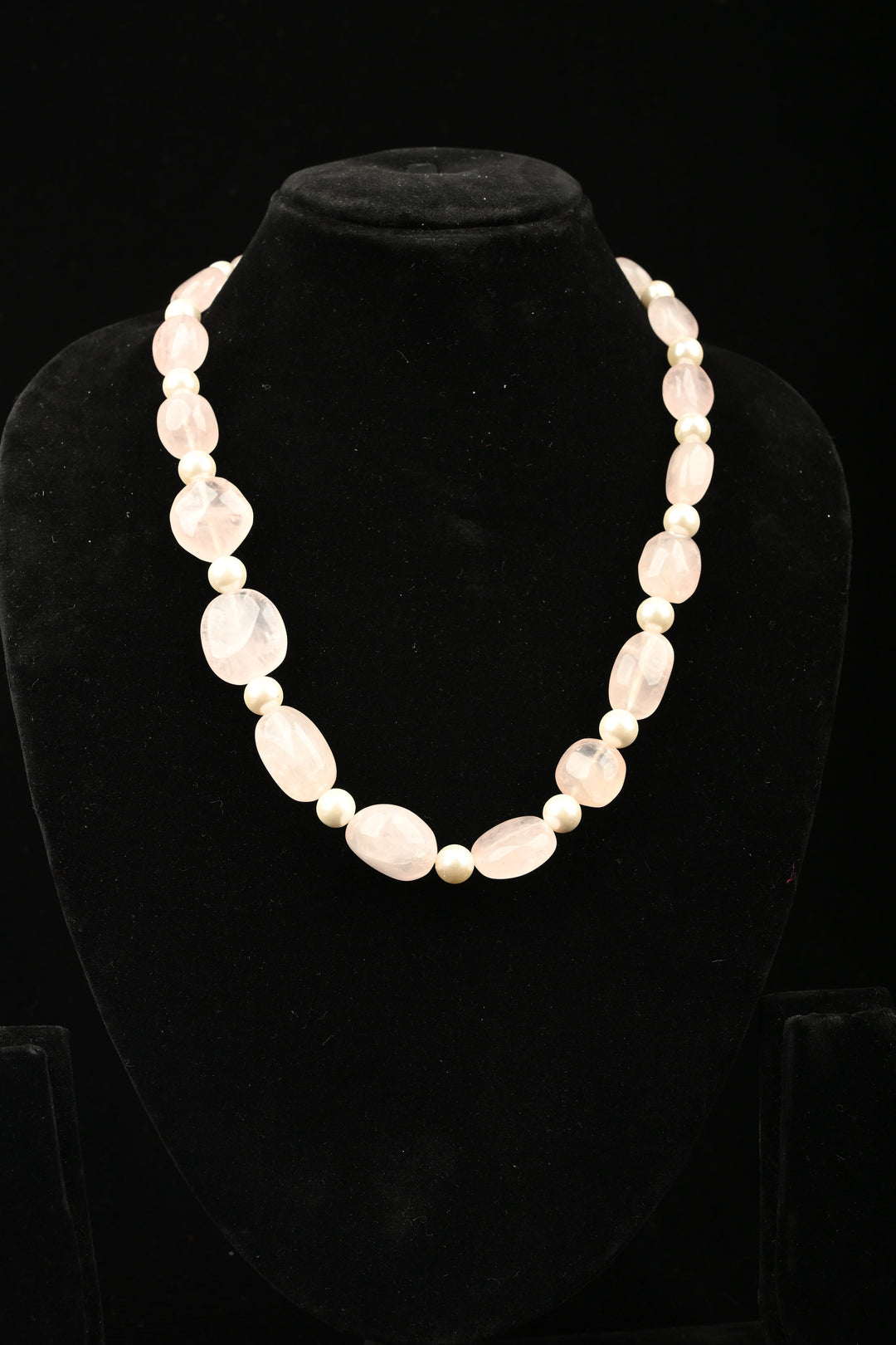 Natural Blush Pink Rosé Quartz and white beads Necklace | SHOBITAM