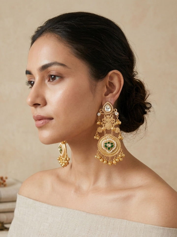 Gold Plated, Golden Chandbali Earrings in Pearl Festive Elegance | SHOBITAM