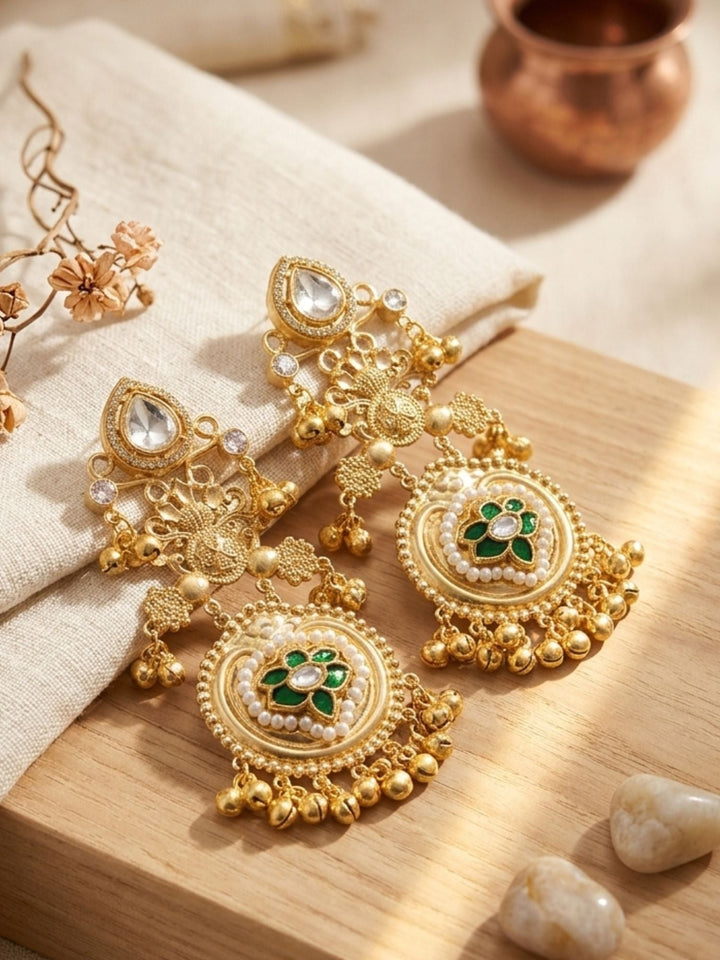 Gold Plated, Golden Chandbali Earrings in Pearl Festive Elegance | SHOBITAM