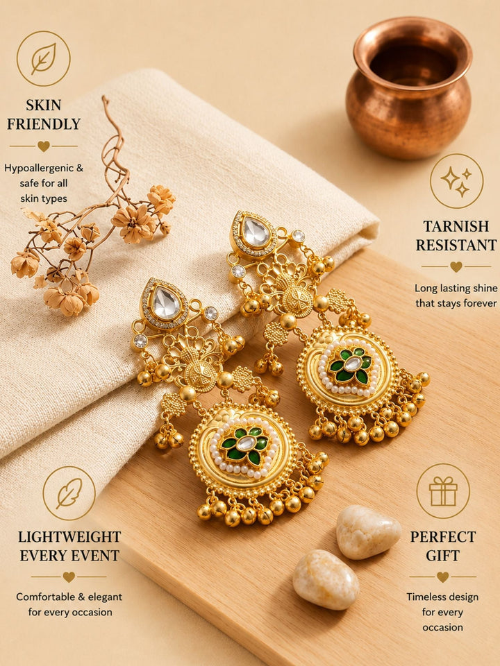 Gold Plated, Golden Chandbali Earrings in Pearl Festive Elegance | SHOBITAM