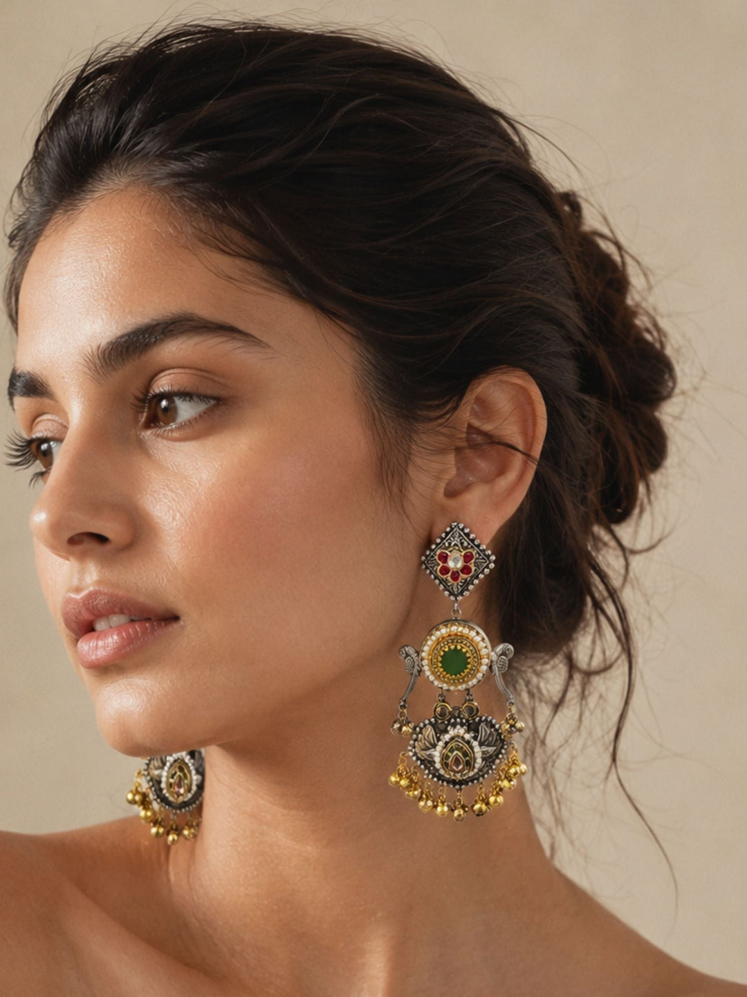 Dual Tone Chandbali Earrings Pearl Festive Earring | SHOBITAM
