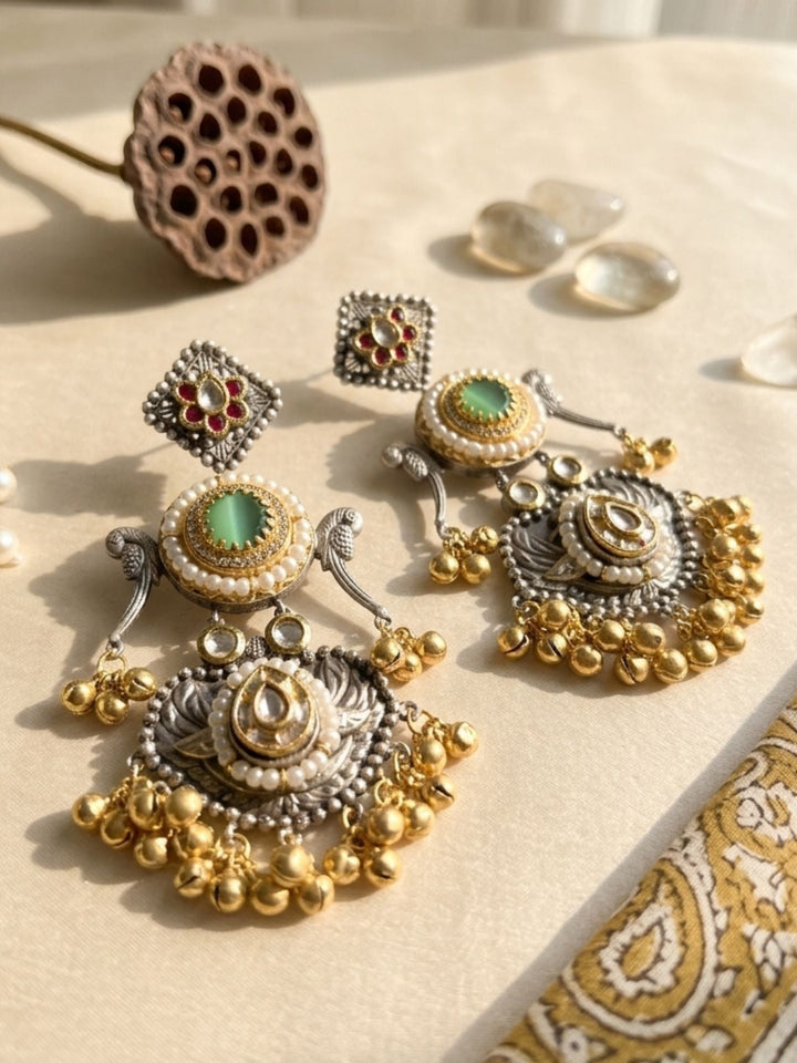 Dual Tone Chandbali Earrings Pearl Festive Earring | SHOBITAM