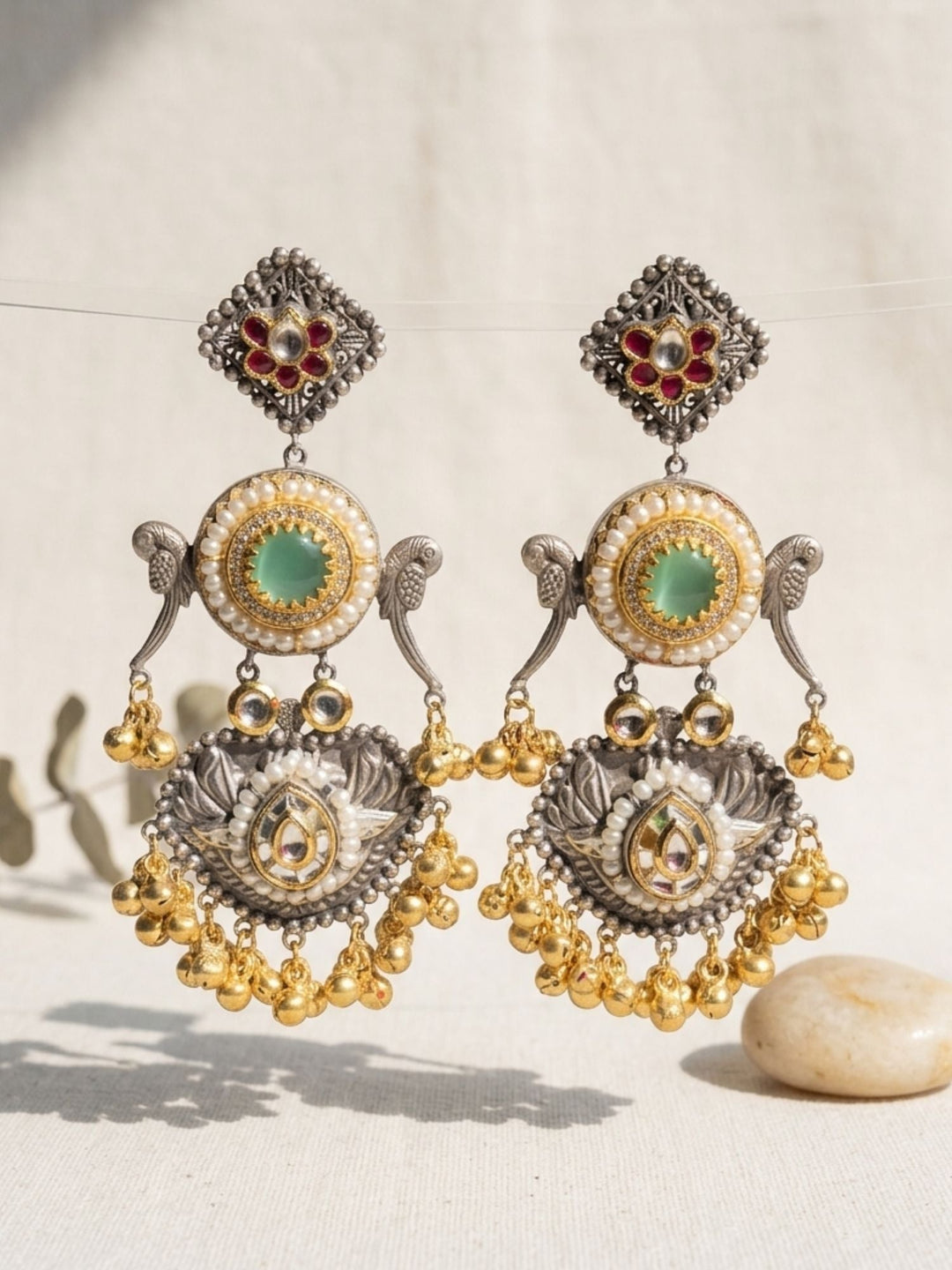 Dual Tone Chandbali Earrings Pearl Festive Earring | SHOBITAM
