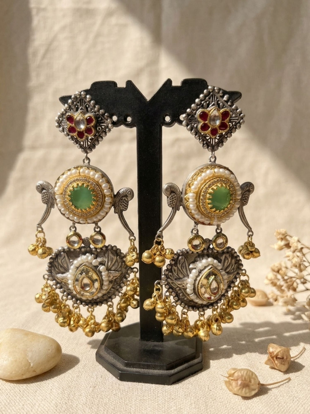 Dual Tone Chandbali Earrings Pearl Festive Earring | SHOBITAM