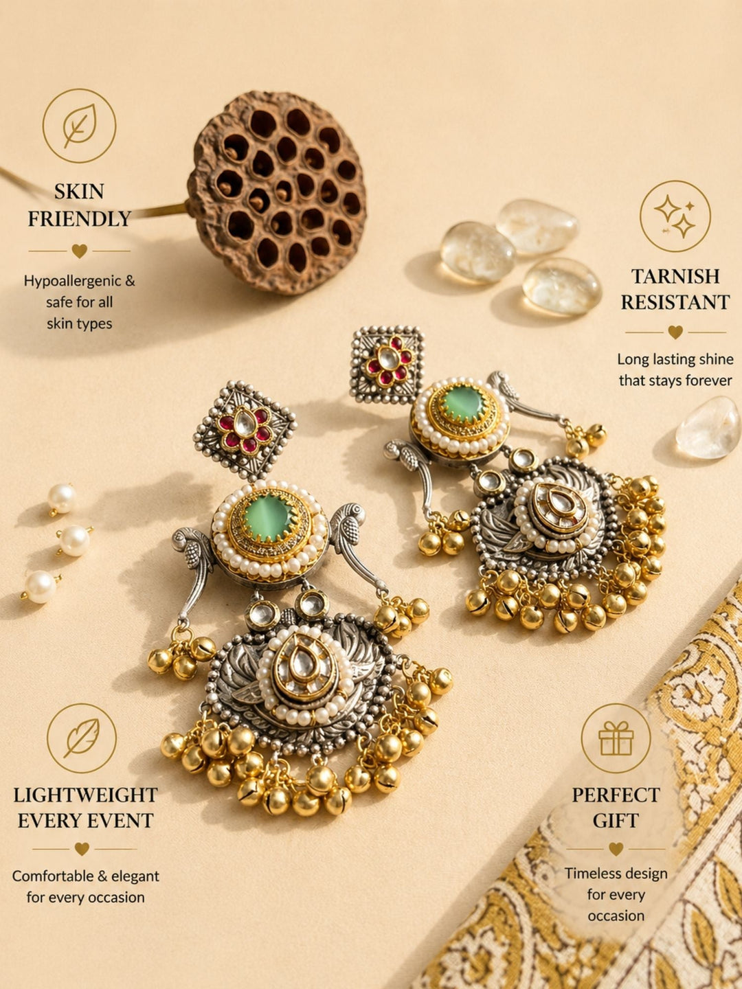 Dual Tone Chandbali Earrings Pearl Festive Earring | SHOBITAM