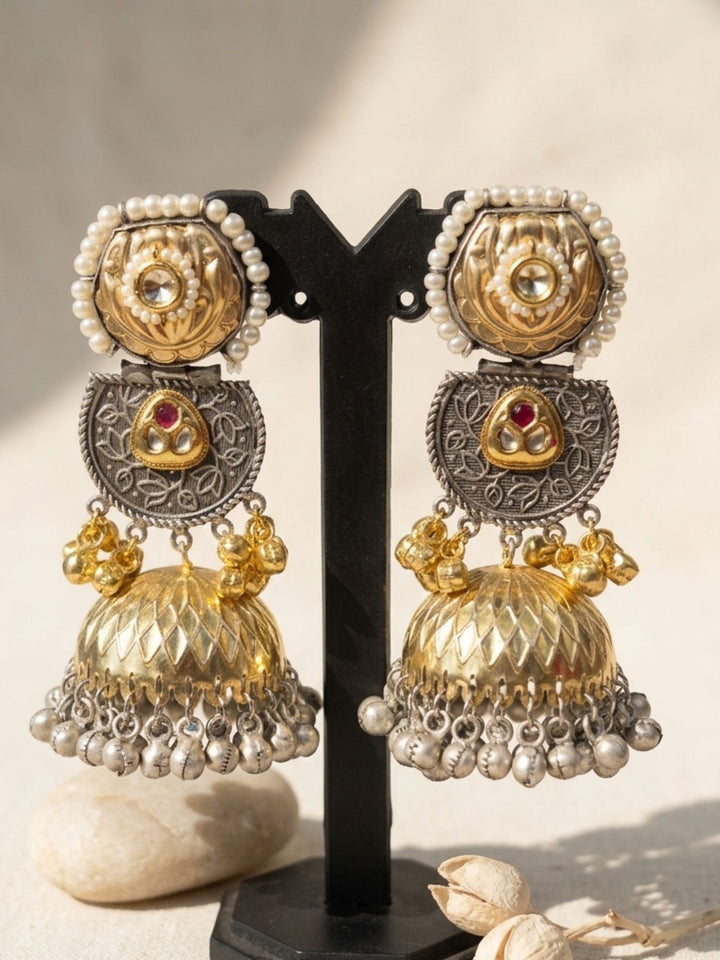 Dual Tone Jhumka Earrings – Ghungroo Festive | SHOBITAM