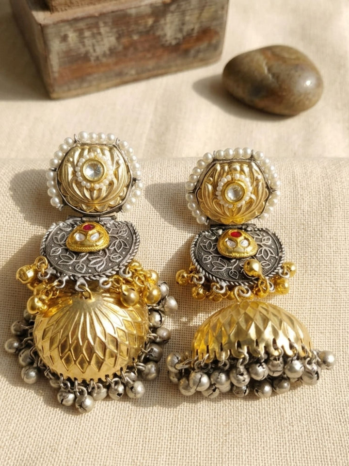 Dual Tone Jhumka Earrings – Ghungroo Festive | SHOBITAM