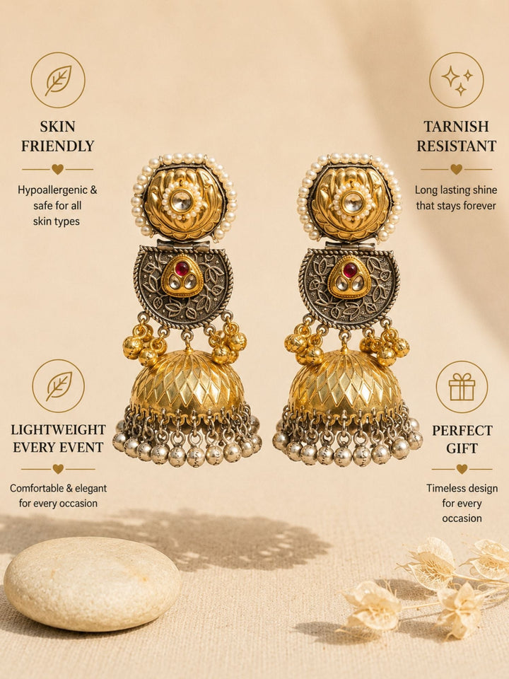 Dual Tone Jhumka Earrings – Ghungroo Festive | SHOBITAM