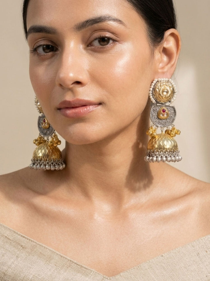 Dual Tone Jhumka Earrings – Ghungroo Festive | SHOBITAM