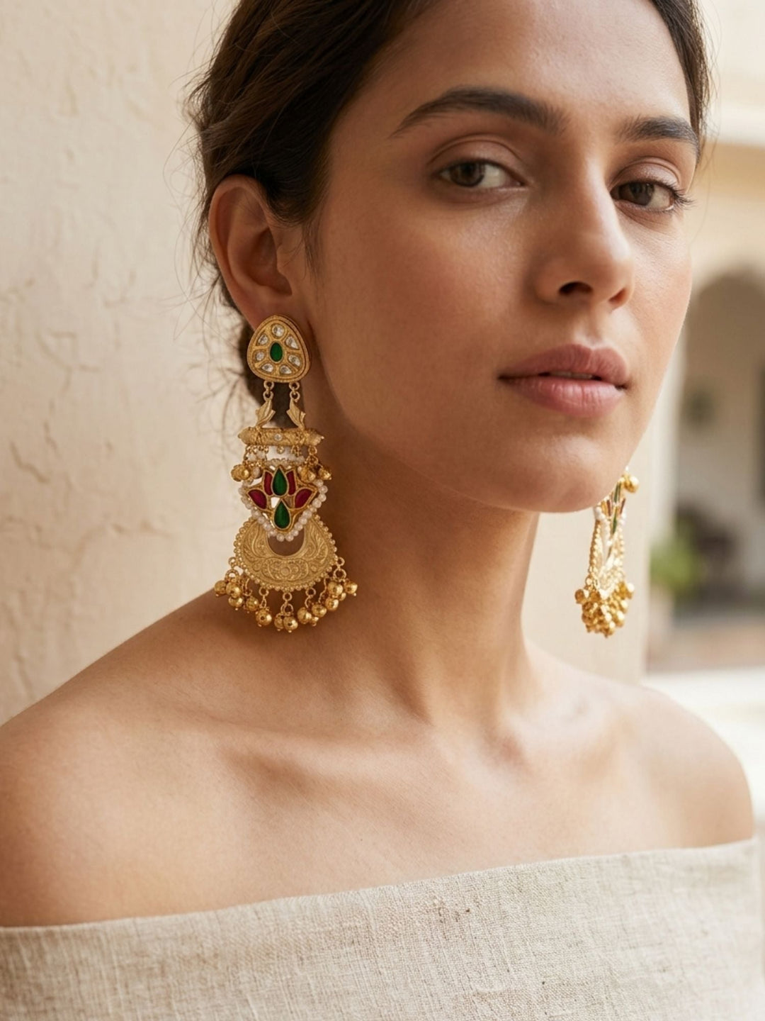 Traditional Dual Tone Ethnic Earrings with Pearl Detailing | SHOBITAM