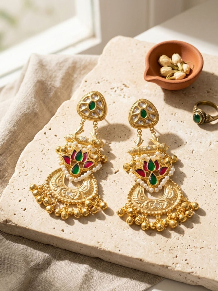 Traditional Dual Tone Ethnic Earrings with Pearl Detailing | SHOBITAM