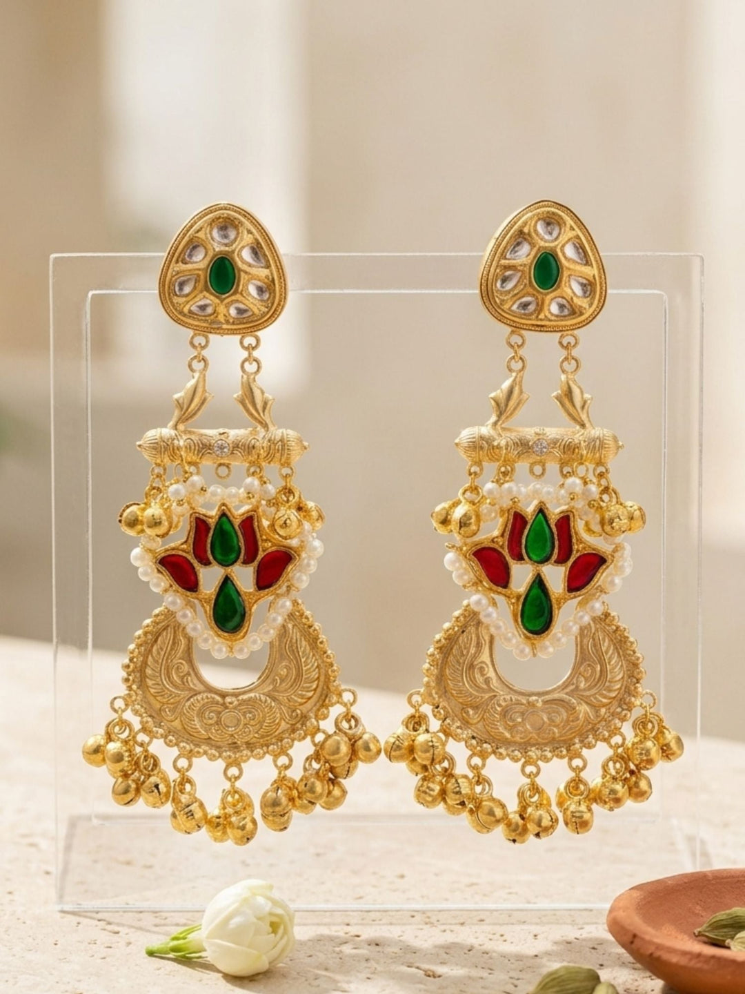 Traditional Dual Tone Ethnic Earrings with Pearl Detailing | SHOBITAM