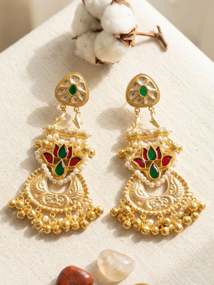 Traditional Dual Tone Ethnic Earrings with Pearl Detailing | SHOBITAM