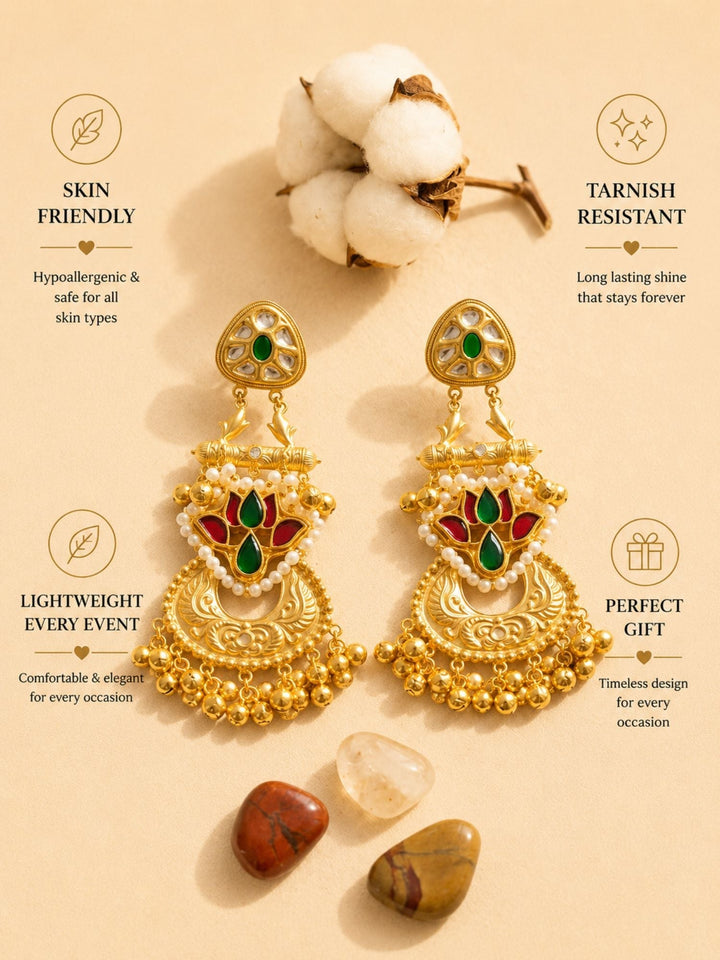 Traditional Dual Tone Ethnic Earrings with Pearl Detailing | SHOBITAM