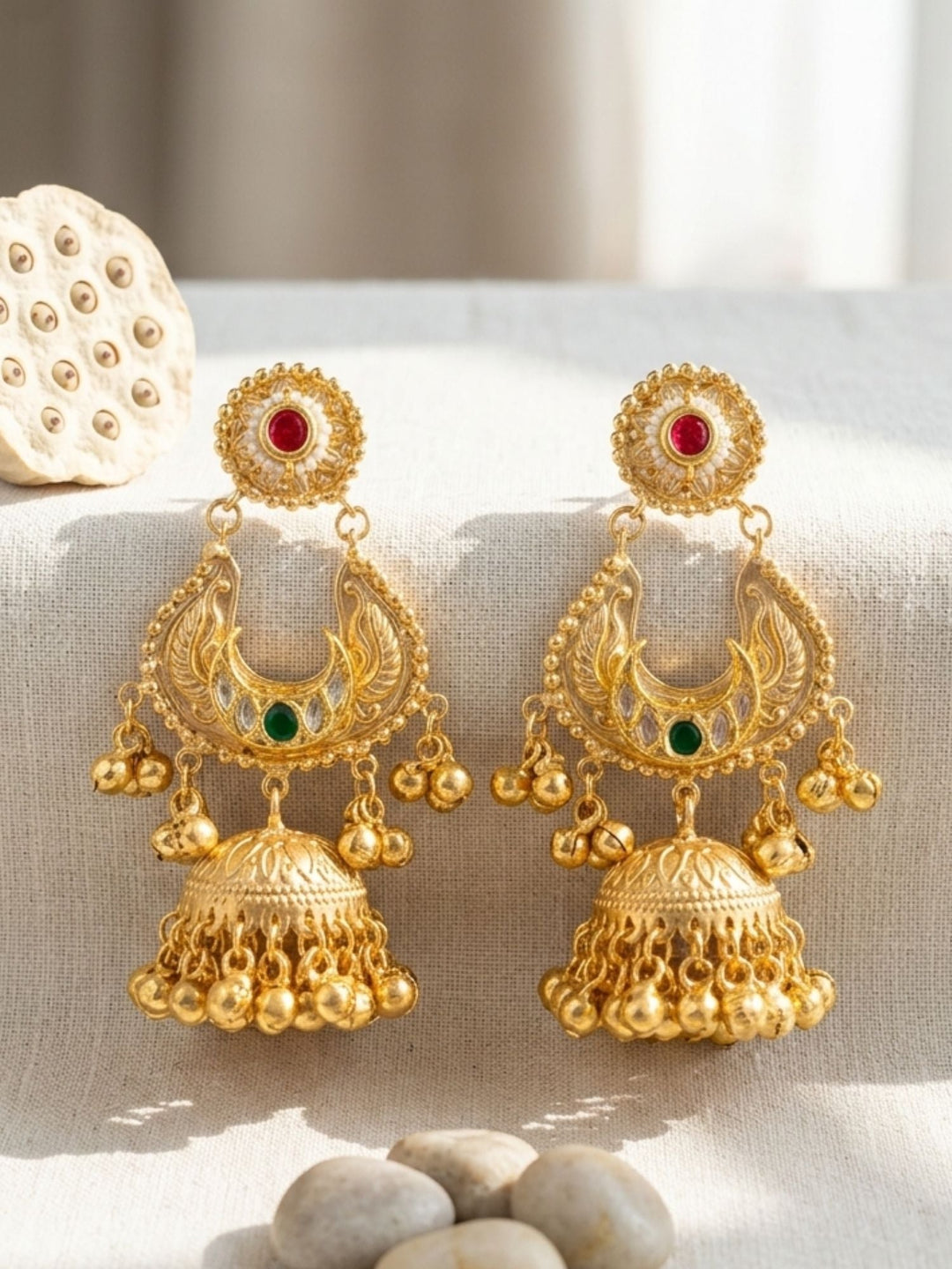 Traditional Gold Plated Jhumka Earrings with Ghungroo Drops | SHOBITAM