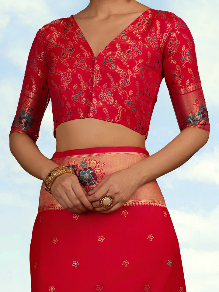 Pink Woven Silk Blend Saree | SHOBITAM