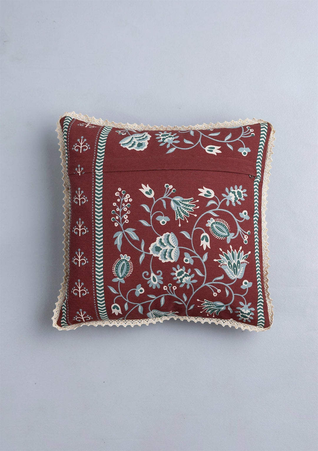 Garnet Printed Red & Green Cushion Cover for Sofa – 100% Cotton, 16"x 16" | SHOBITAM