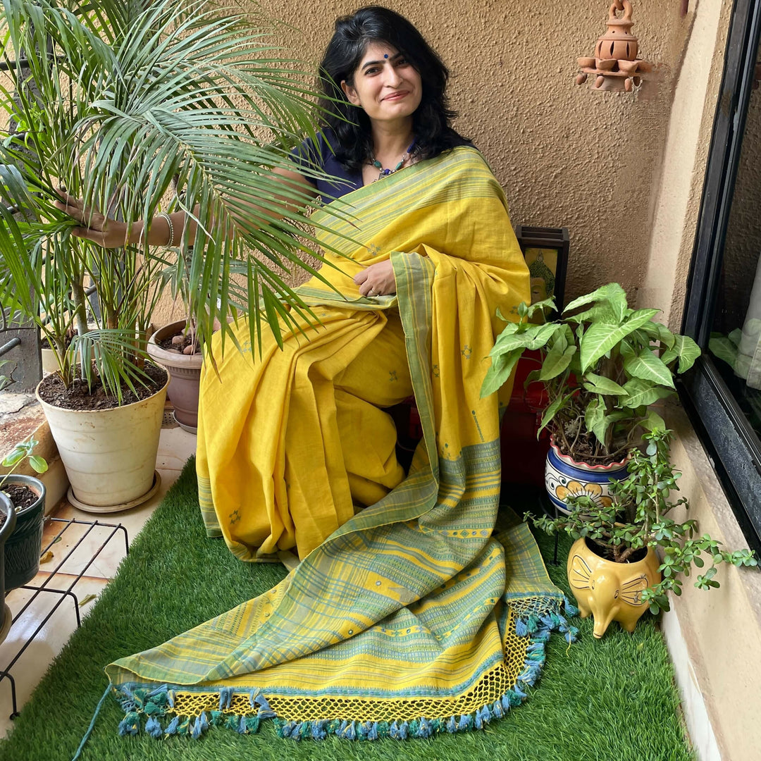 Basant Bhujodi Saree in Kala Cotton | SHOBITAM