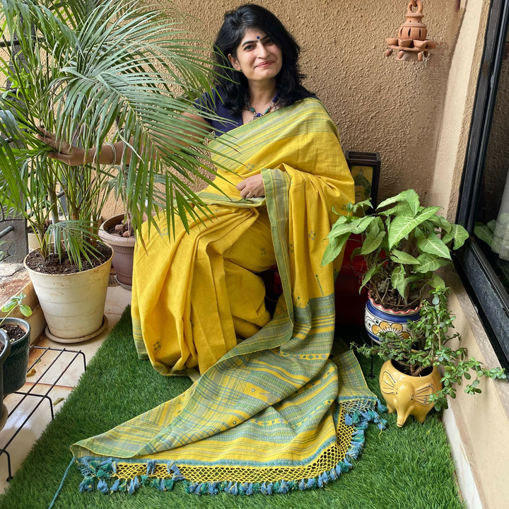 Basant Bhujodi Saree in Kala Cotton | SHOBITAM