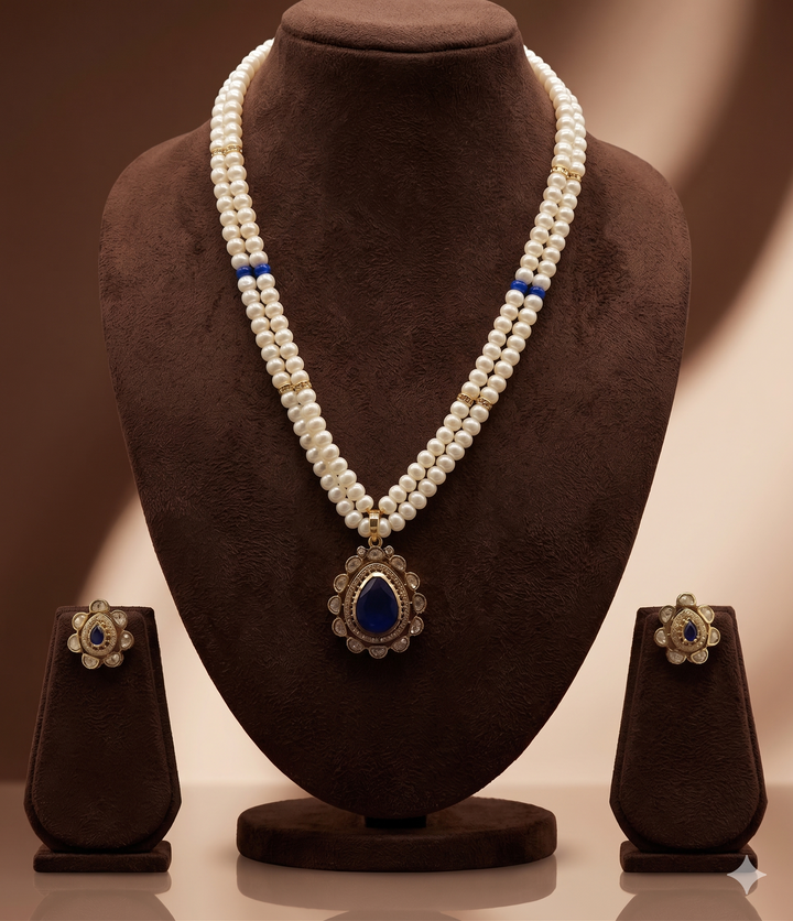 Blue Stone Freshwater Pearl Pendant Set | SHOBITAM