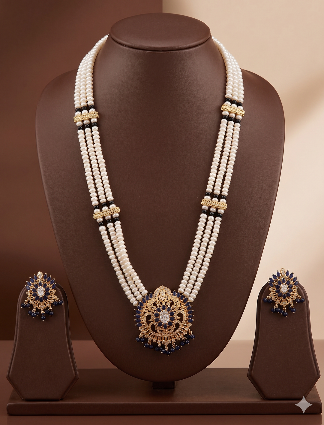 Royal Blue Freshwater Pearl Rani Haar Necklace Set – Premium Bridal & Festive Jewellery | SHOBITAM