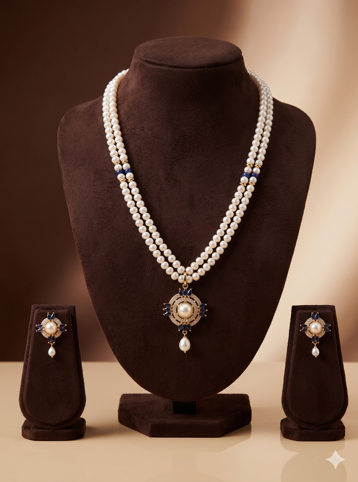 Azure Elegance Freshwater Pearl Pendant Set | SHOBITAM